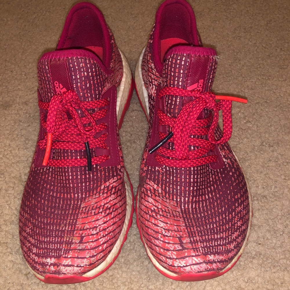 Red Adidas Pure Boost Sneakers